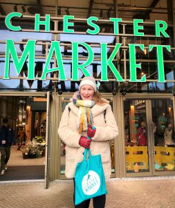 Gemma Edwards, the 300,000th visitor to the new market