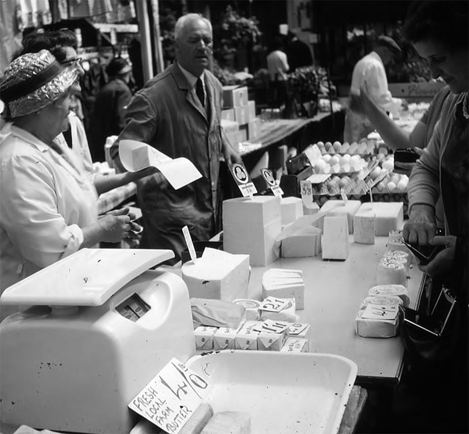 Chester market in the 1960s cheese stall