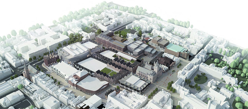 The 2015 masterplan including open pedestrian single-level streets